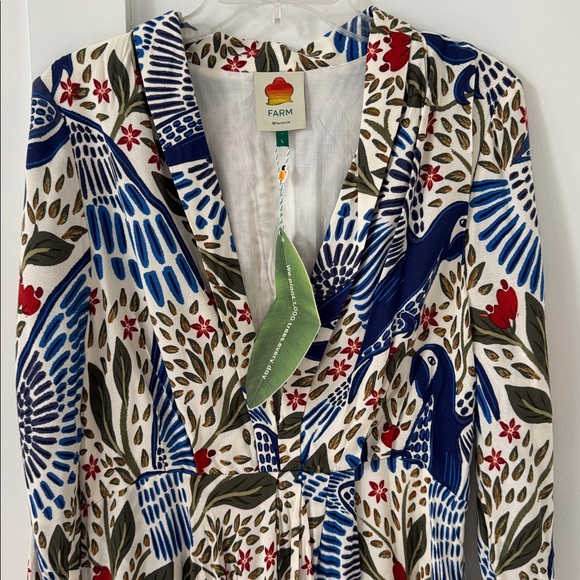 NWT FARM Rio Macaw Flight Maxi Plunging V-neck Long Sleeve Dress S - Picture 6 of 15